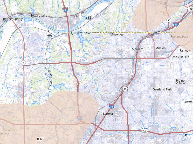 Radar-estimated hail-size map of the storm over Shawnee, KS on Apr 17, 2026