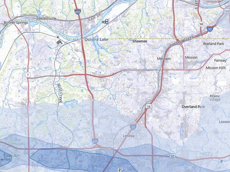NEXRAD radar-signature map of the hail over Shawnee, KS