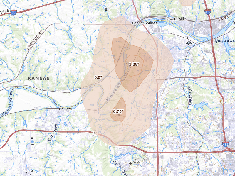 Radar-estimated hail-size map of the storm over Shawnee, KS
