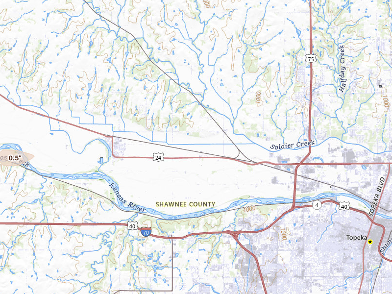 Radar-estimated hail-size map of the storm over Silver Lake, KS on Jul 4, 2026