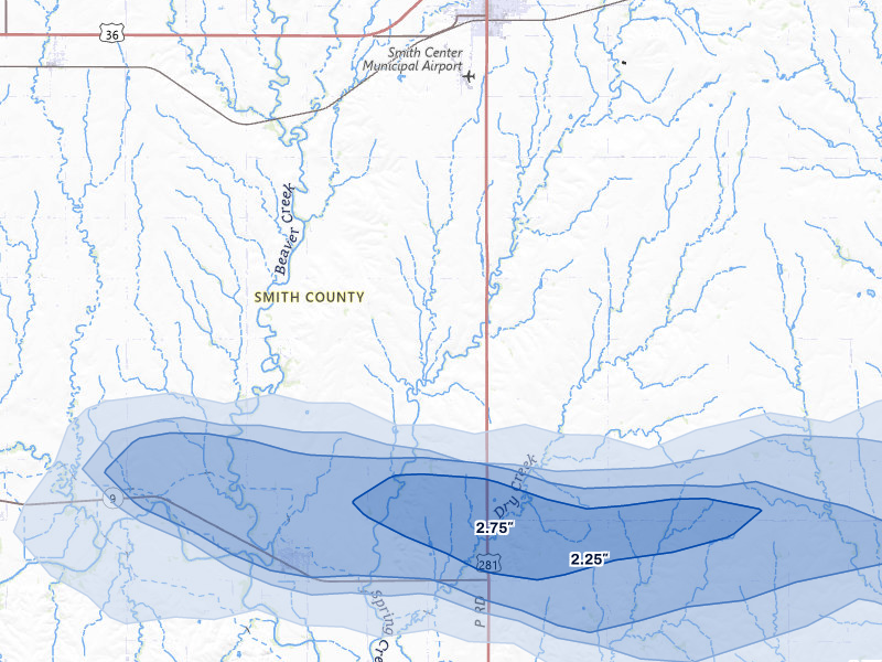 NEXRAD radar-signature map of the hail over Smith Center, KS