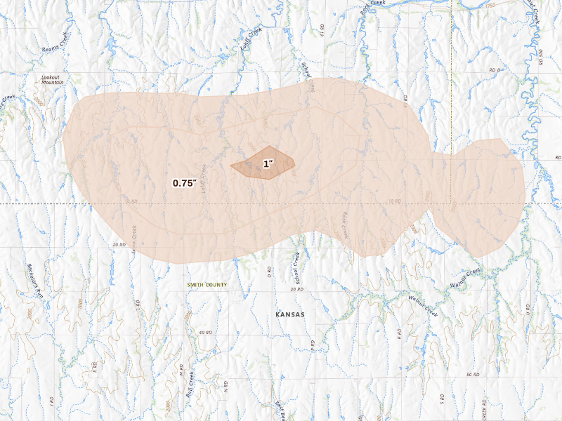 Radar-estimated hail-size map of the storm over Smith Center, KS
