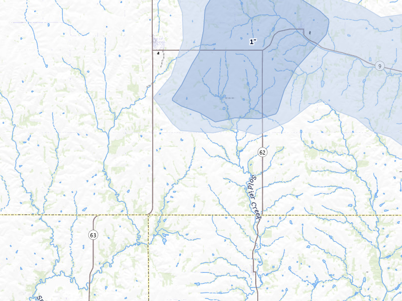 NEXRAD radar-signature map of the hail storm over Soldier, KS on Apr 9, 2026