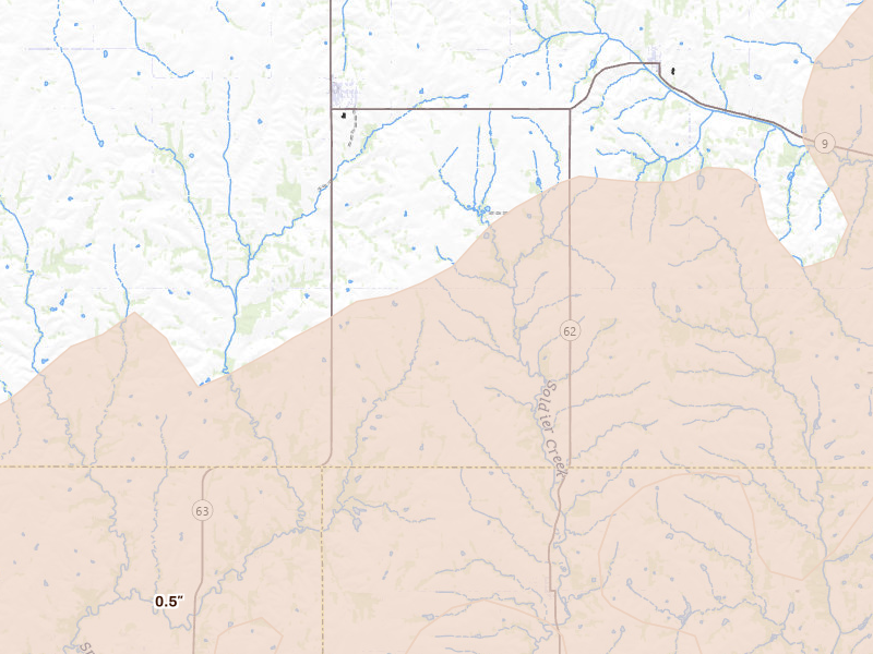 Radar-estimated hail-size map of the storm over Soldier, KS on May 18, 2026