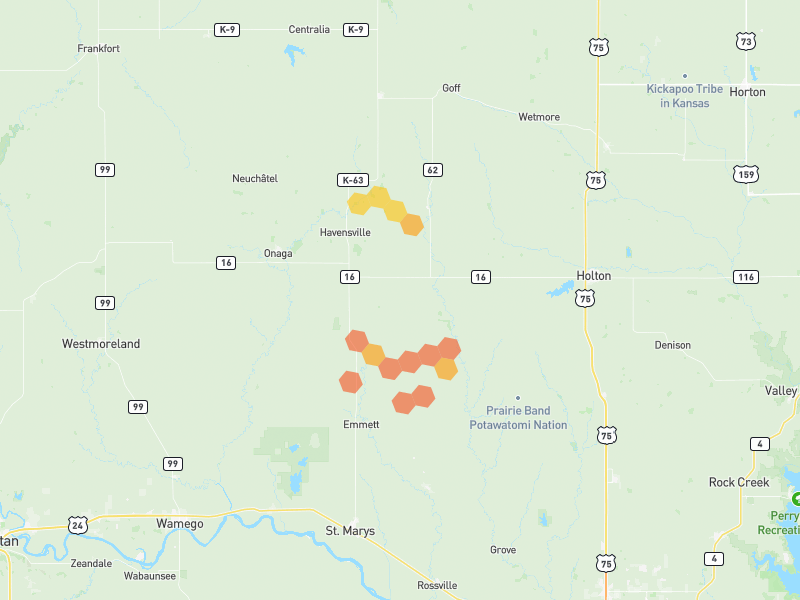 Hail map of Soldier, KS on Jun 5, 2026, hail up to 1.75"