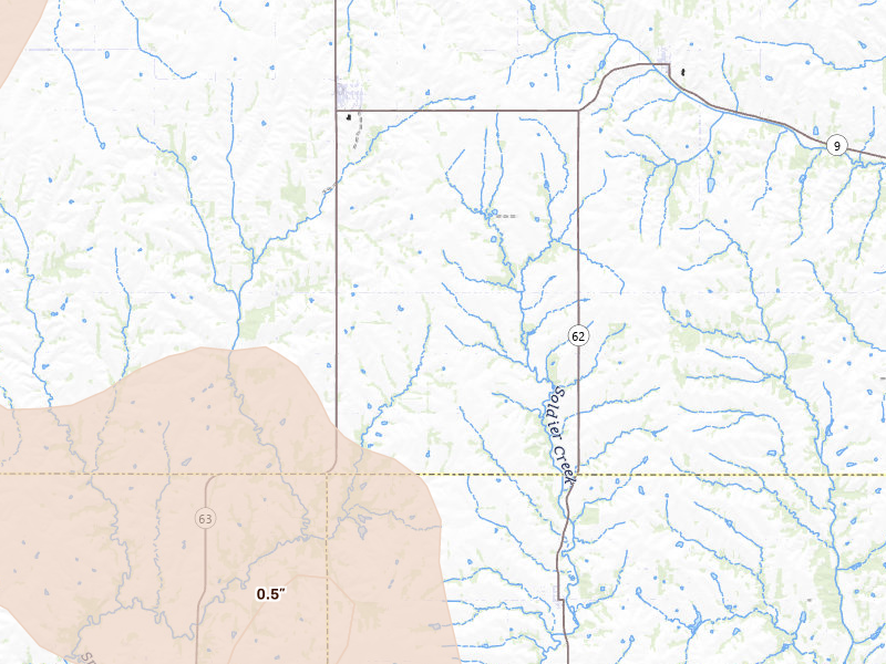 Radar-estimated hail-size map of the storm over Soldier, KS on Jul 8, 2026