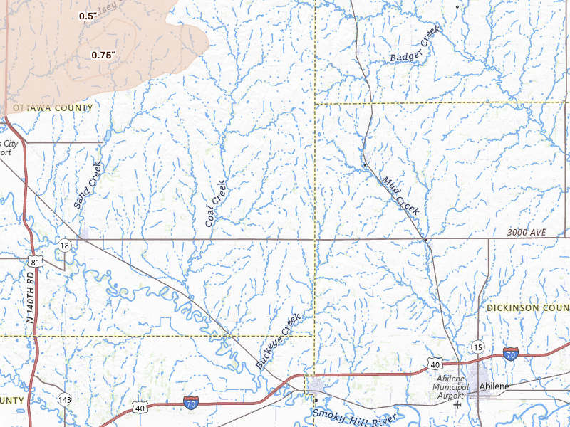Radar-estimated hail-size map of the storm over Solomon, KS on May 29, 2026
