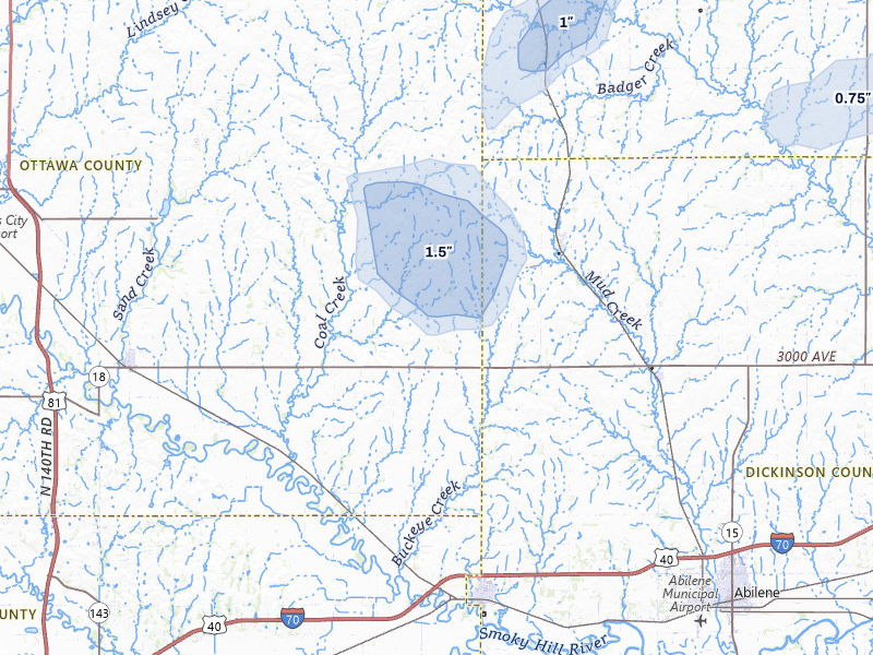 NEXRAD radar-signature map of the hail over Solomon, KS