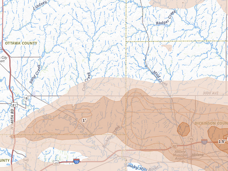 Radar-estimated hail-size map of the storm over Solomon, KS on Jun 10, 2026