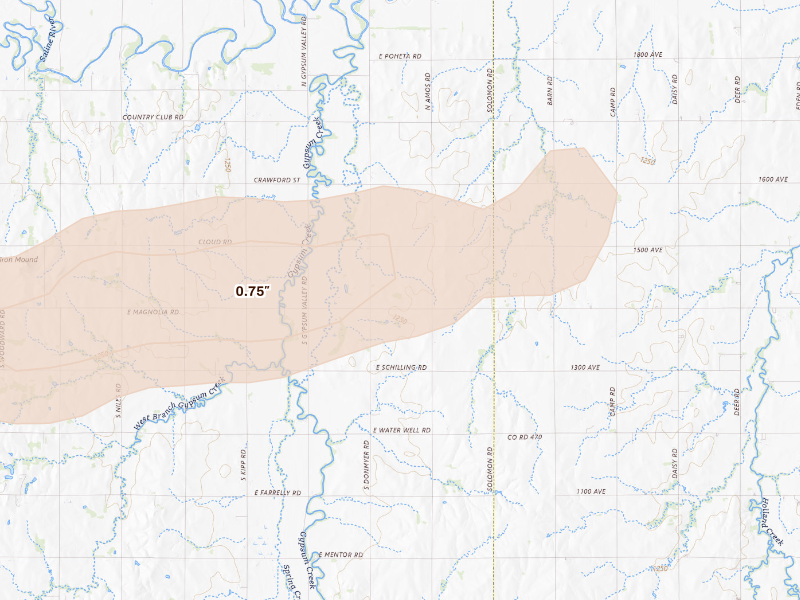 Radar-estimated hail-size map of the storm over Solomon, KS