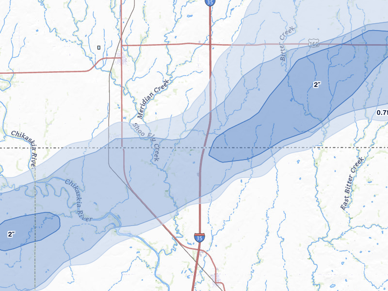 NEXRAD radar-signature map of the hail over South Haven, KS