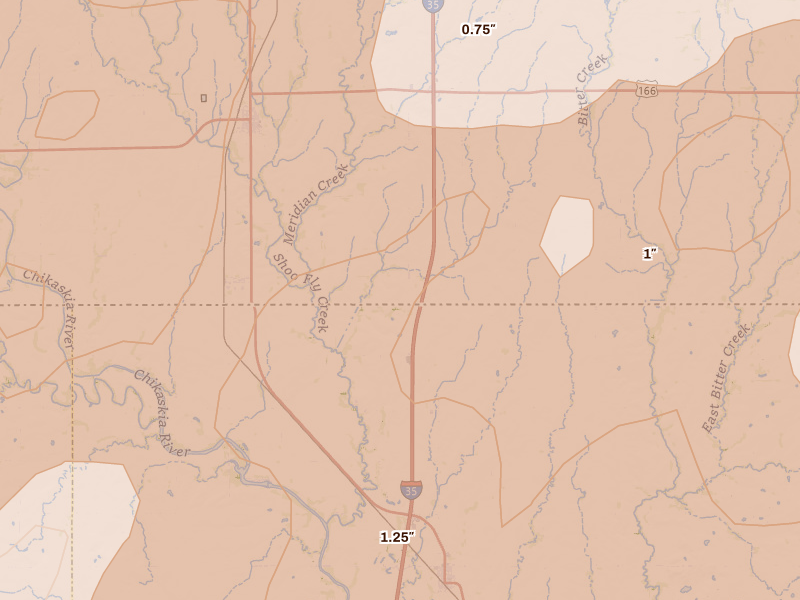 Radar-estimated hail-size map of the storm over South Haven, KS on May 18, 2026