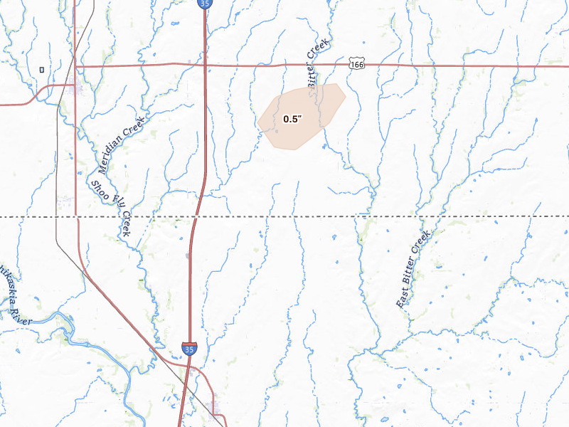 Radar-estimated hail-size map of the storm over South Haven, KS on May 30, 2026