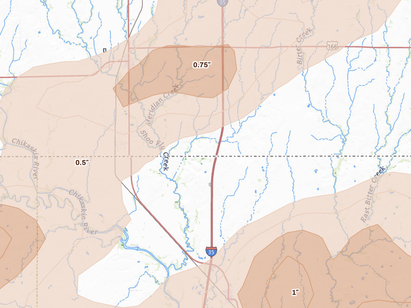Radar-estimated hail-size map of the storm over South Haven, KS