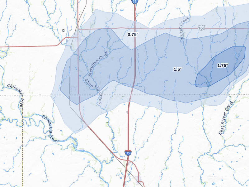 NEXRAD radar-signature map of the hail storm over South Haven, KS on Jul 11, 2026