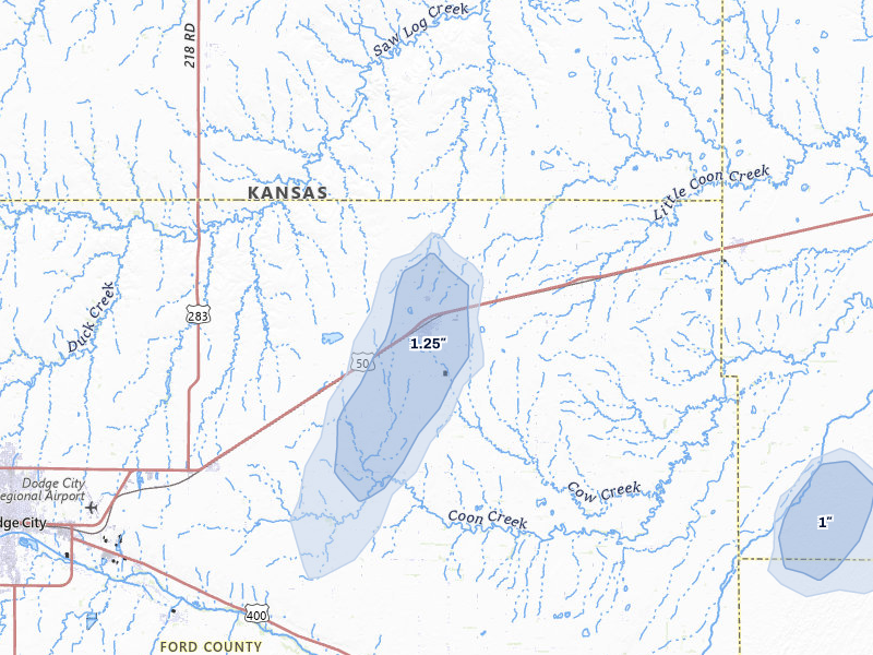 NEXRAD radar-signature map of the hail storm over Spearville, KS on May 29, 2026