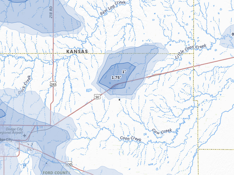 NEXRAD radar-signature map of the hail storm over Spearville, KS on Jun 1, 2026
