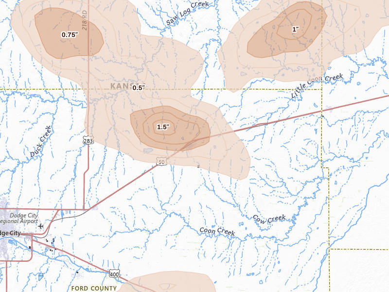 Radar-estimated hail-size map of the storm over Spearville, KS