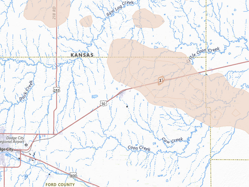 Radar-estimated hail-size map of the storm over Spearville, KS on Jun 25, 2026