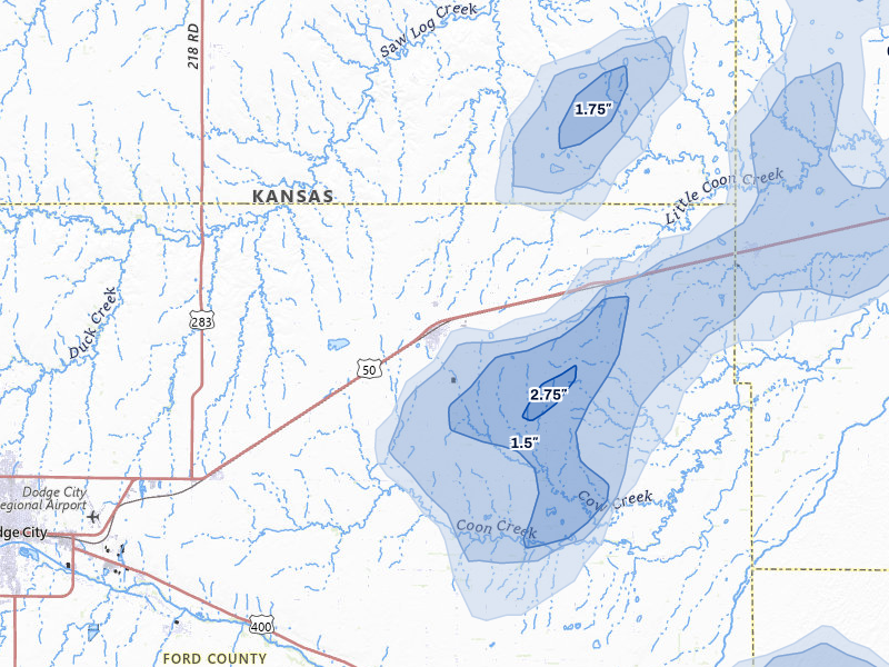 NEXRAD radar-signature map of the hail storm over Spearville, KS on Jul 9, 2026