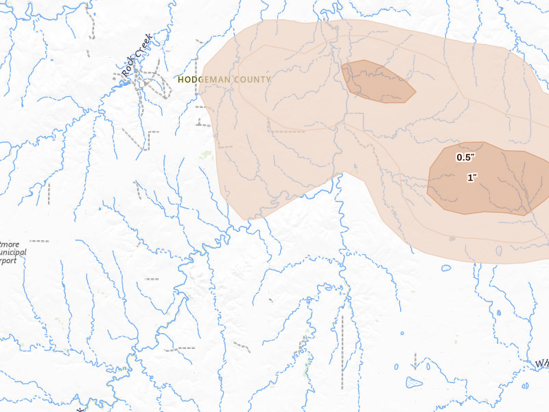 Radar-estimated hail-size map of the storm over Spearville, KS on Aug 18, 2026