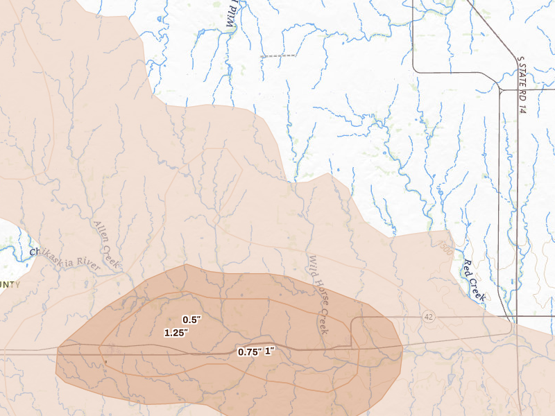 Radar-estimated hail-size map of the storm over Spivey, KS
