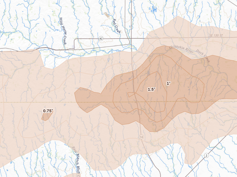 Radar-estimated hail-size map of the storm over Spivey, KS