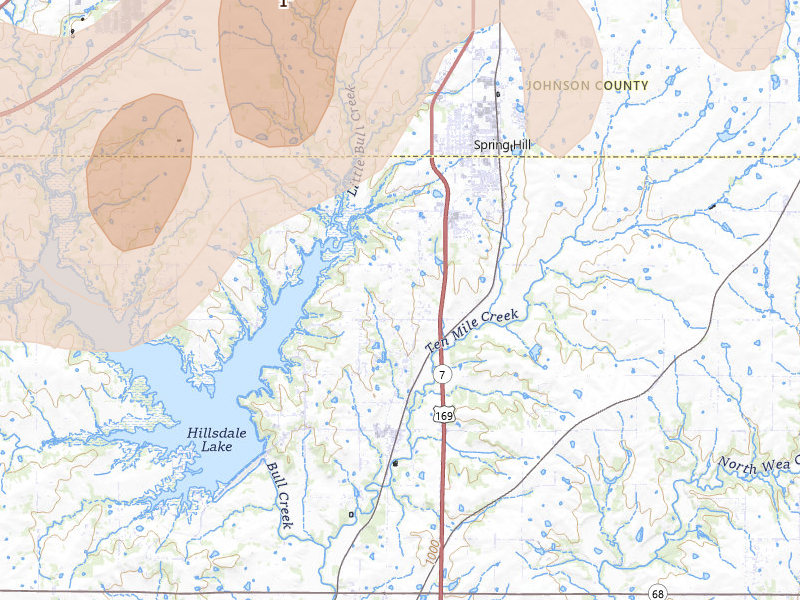 Radar-estimated hail-size map of the storm over Spring Hill, KS on Mar 10, 2026