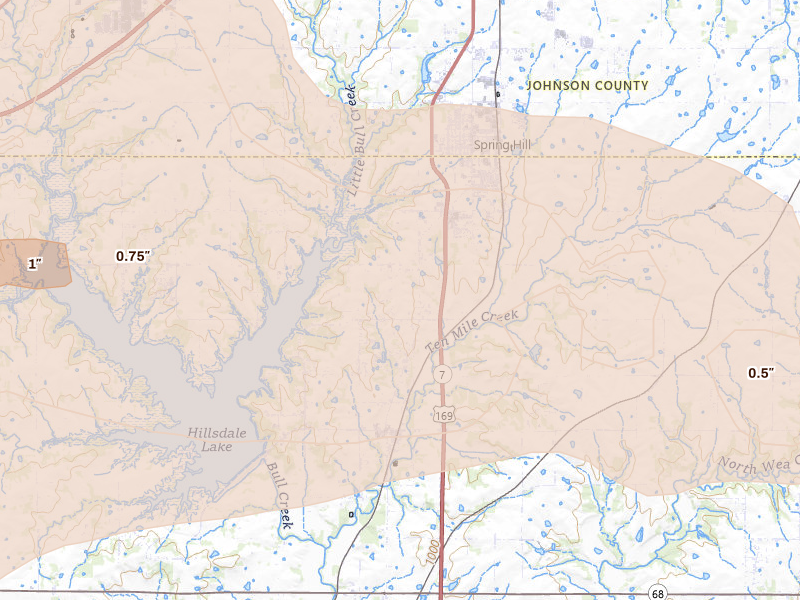 Radar-estimated hail-size map of the storm over Spring Hill, KS