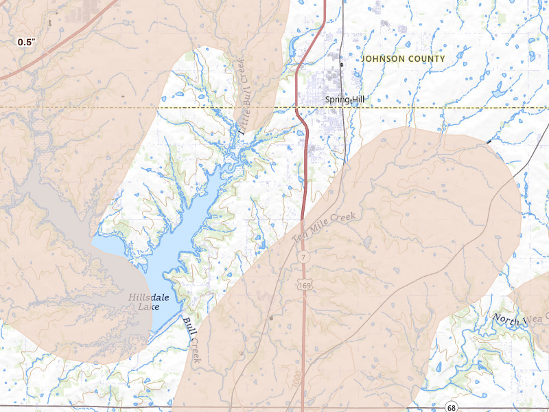 Radar-estimated hail-size map of the storm over Spring Hill, KS on Jun 8, 2026