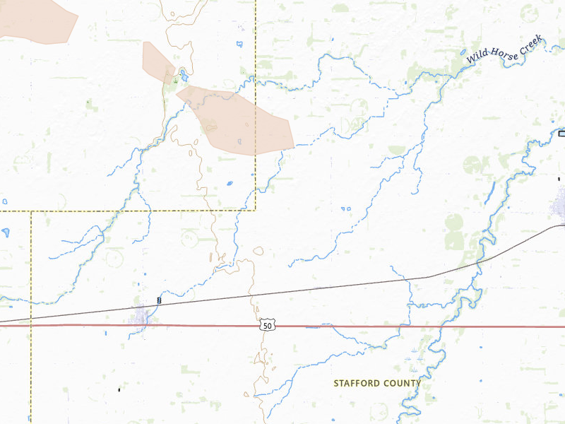 Radar-estimated hail-size map of the storm over St John, KS on Aug 25, 2026