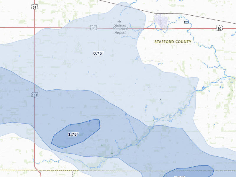 NEXRAD radar-signature map of the hail storm over Stafford, KS on Jun 1, 2026