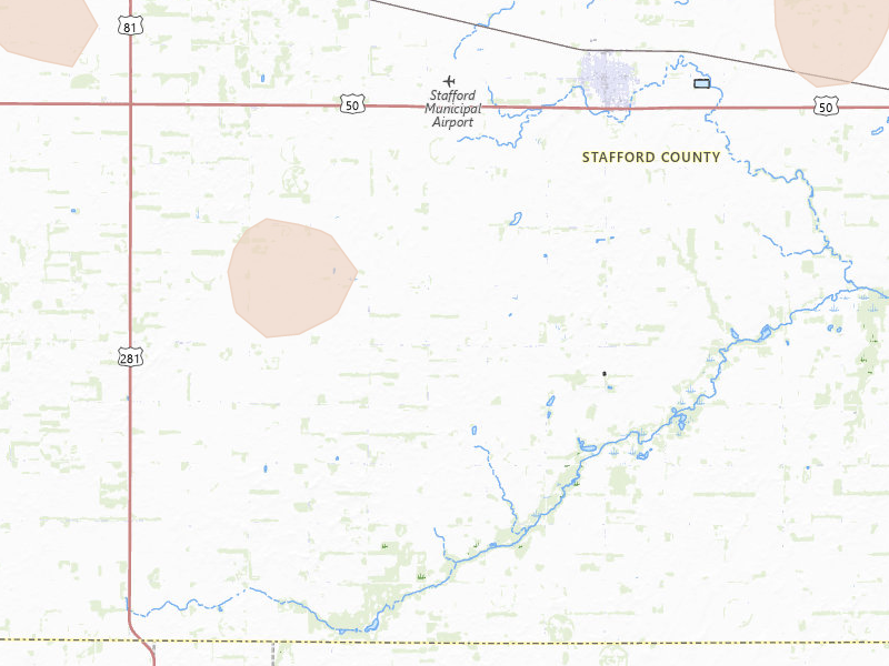 Radar-estimated hail-size map of the storm over Stafford, KS on Jun 20, 2026