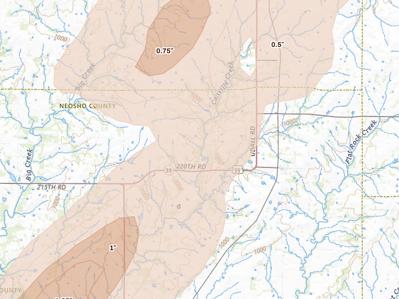 Radar-estimated hail-size map of the storm over Stark, KS