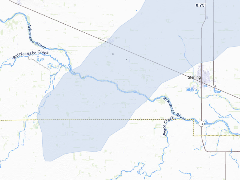 NEXRAD radar-signature map of the hail over Sterling, KS