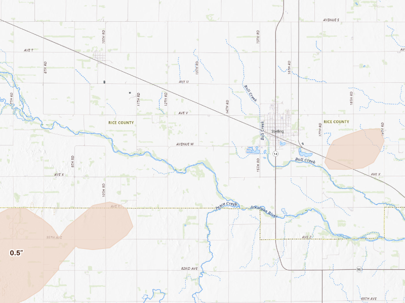 Radar-estimated hail-size map of the storm over Sterling, KS