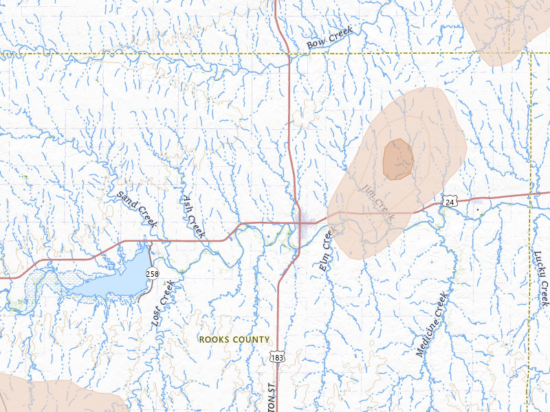 Radar-estimated hail-size map of the storm over Stockton, KS on May 16, 2026