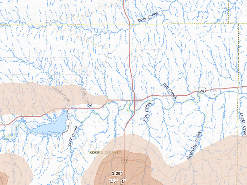 Radar-estimated hail-size map of the storm over Stockton, KS on Jul 3, 2026