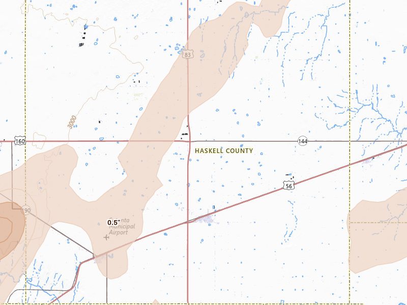 Radar-estimated hail-size map of the storm over Sublette, KS on Jun 9, 2026