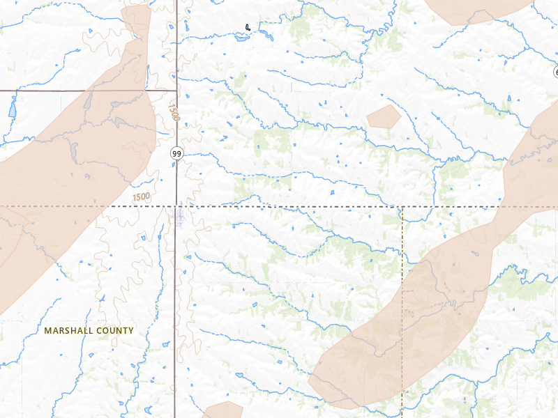 Radar-estimated hail-size map of the storm over Summerfield, KS on Apr 23, 2026