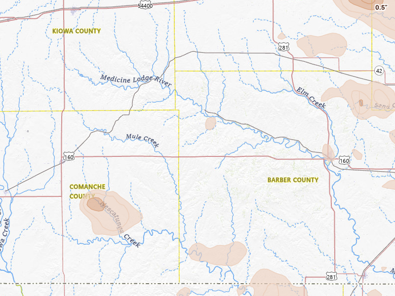 Radar-estimated hail-size map of the storm over Sun City, KS
