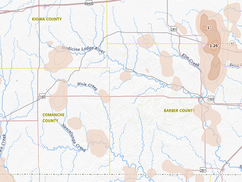 Radar-estimated hail-size map of the storm over Sun City, KS