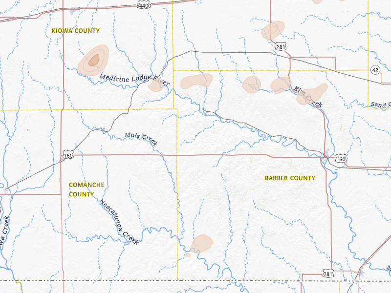 Radar-estimated hail-size map of the storm over Sun City, KS on Jun 26, 2026