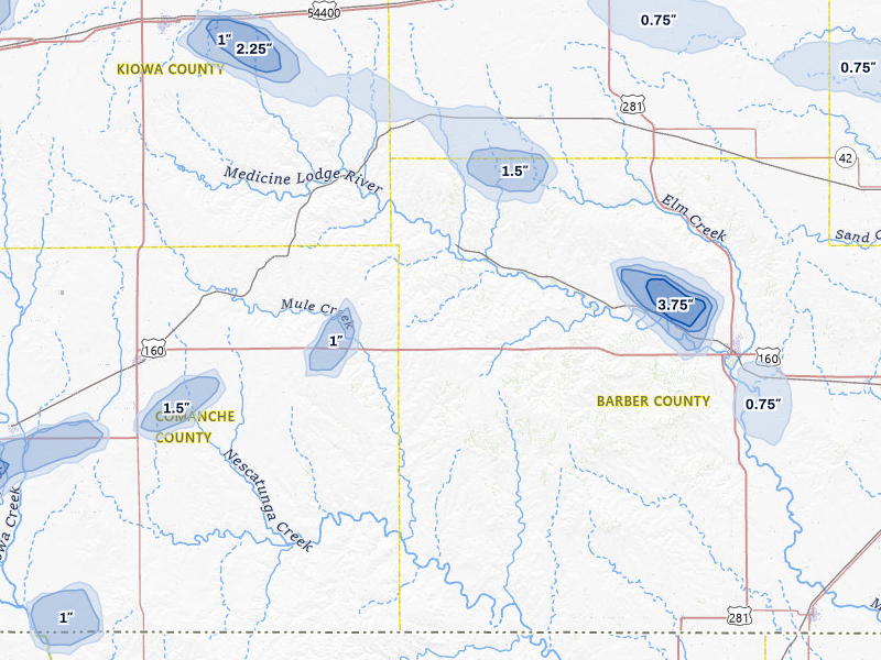 NEXRAD radar-signature map of the hail storm over Sun City, KS on Jul 9, 2026
