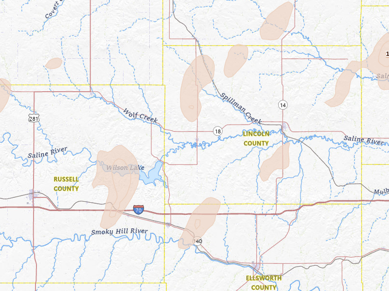 Radar-estimated hail-size map of the storm over Sylvan Grove, KS on May 29, 2026