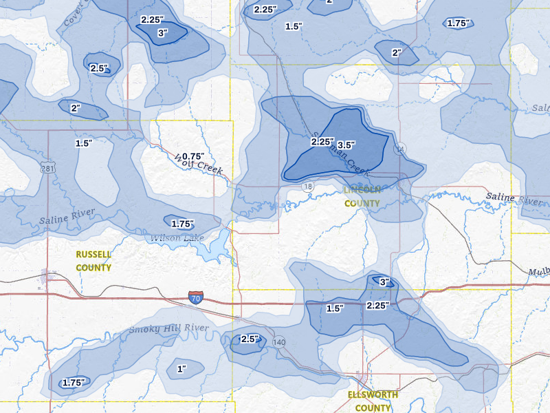 NEXRAD radar-signature map of the hail storm over Sylvan Grove, KS on Jun 8, 2026