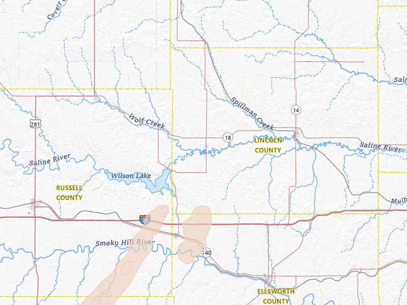 Radar-estimated hail-size map of the storm over Sylvan Grove, KS on Jun 9, 2026