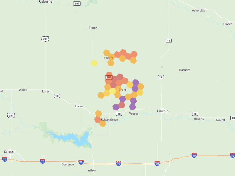 Hail map of Sylvan Grove, KS on Jun 9, 2026, hail up to 3.5"