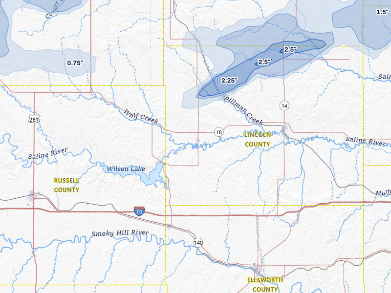 NEXRAD radar-signature map of the hail storm over Sylvan Grove, KS on Jul 3, 2026