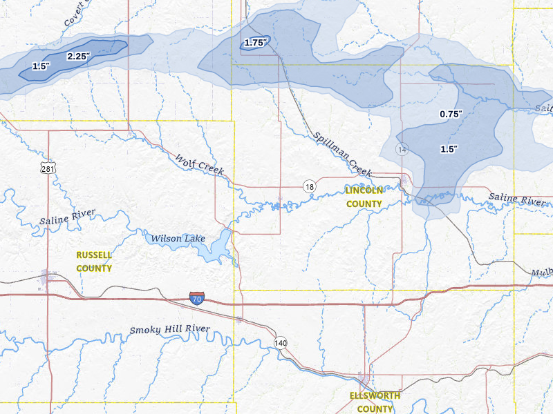 NEXRAD radar-signature map of the hail storm over Sylvan Grove, KS on Jul 23, 2026